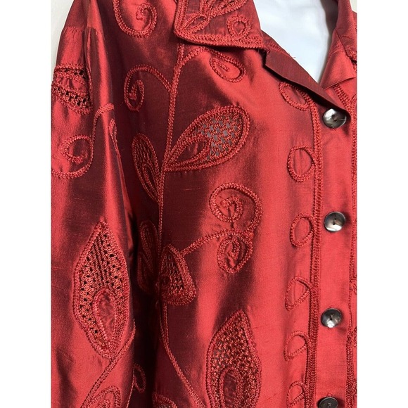 MULTIPLES Rare 100%Silk Embroidered Crochet‎ Jacket Lightweight ~ 3/ 2X - Picture 6 of 7